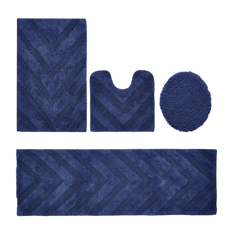 Ensemble de tapis pour salle de bain 100% coton de qualité supérieure Hugo 4 pièces avec envers antidérapant, lavable à la machine, luxueux tapis Chervon à motif super absorbant et touffeté pour la salle de bain, la douche et la baignoire