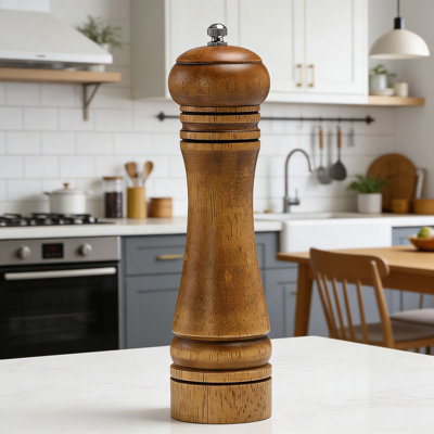 Oak Wood Salt And Pepper Grinder Set With Adjustable Ceramic Mill - 8 Inch Manual Shakers For Coarse To Fine Grinding, Rustic Kitchen Essential