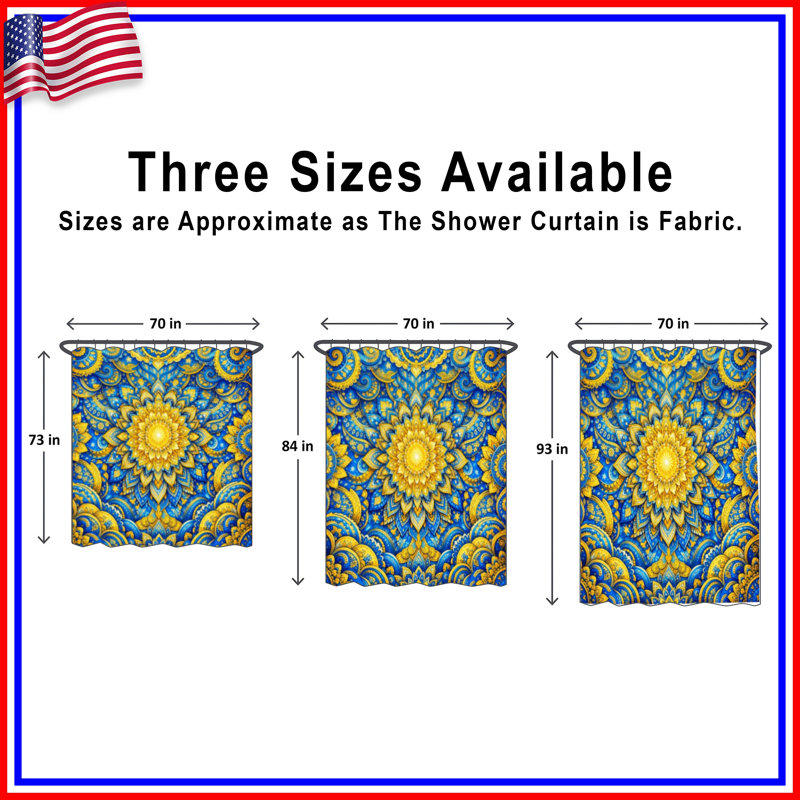 Rideaux de douche complexes bleu / jaune et mandala très longs, 70in W x 72in H