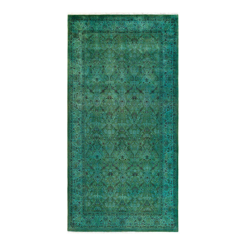Tapis vert noué à la main de conception unique Chimel