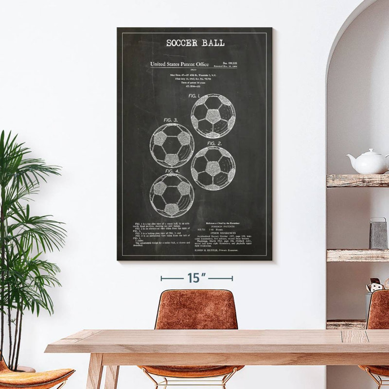 Ballon de soccer, brevet BW sur toile, H 48 po x l 32 po x P 1,25 po