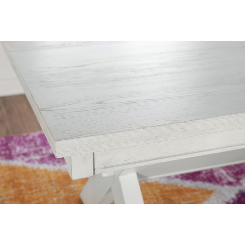 Smokey White 70" Solid Wood Rectangular Farmhouse Dining Table