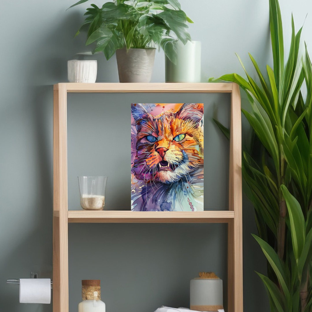 Fierce Watercolor Cat Abstract Contemporary Cat Wall Art Print
