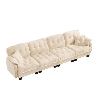 Chenille Cloud Sofa with Quilted Tufted Cushions and Ergonomic Deep Seat Design