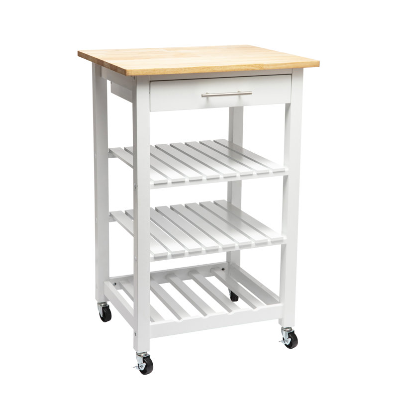Lazro Solid Wood Top Kitchen Cart, White