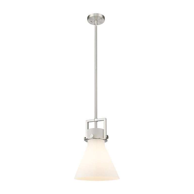 Luminaire suspendu avec tige 30 po Coterie, Blanc mat, Nickel satiné, H 13,63 po x l 10 po x P 10 po