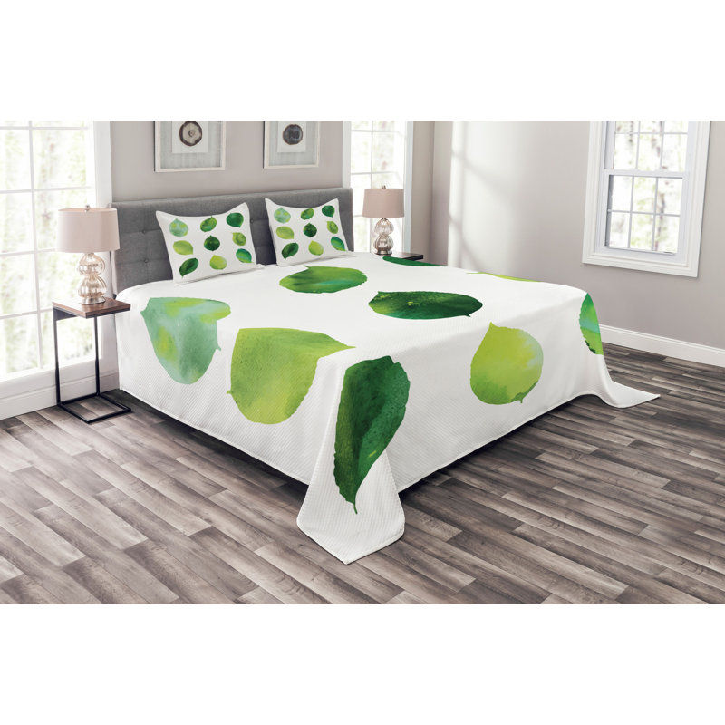 Adidev Green/White Microfibre Bedspread Set, 220 x 264 cm