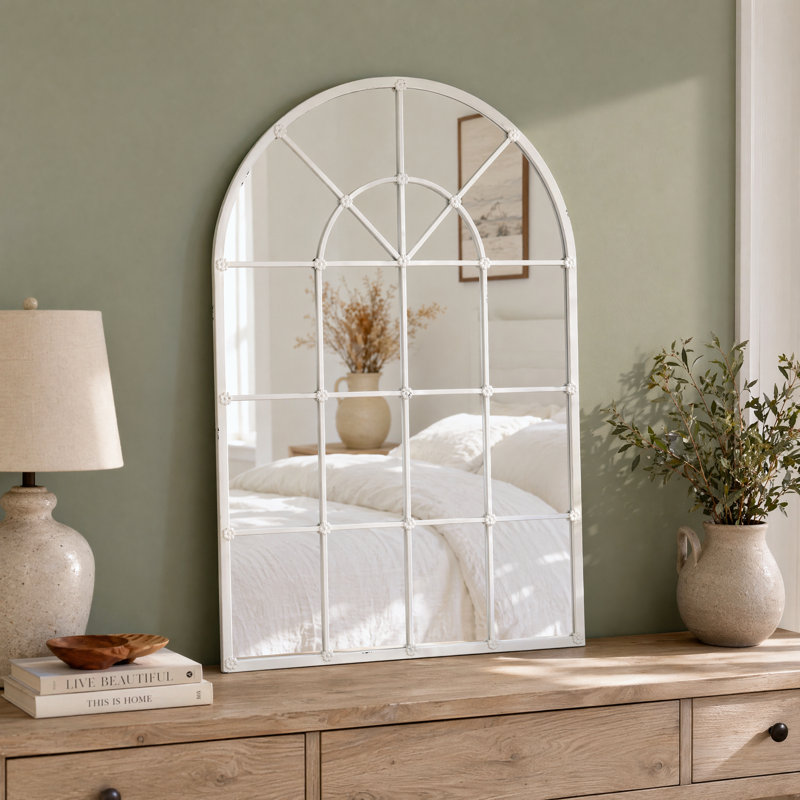 Handmade Distressed White Arched Metal Mirror