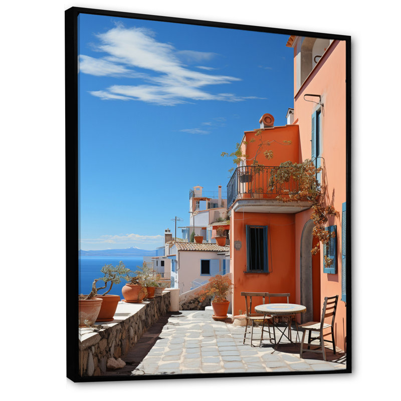 «Alfonsa» Italie tons terre cuite Fontanas II - impression, Cadre flottant noir, H 40 po x l 30 po x P 1,5 po