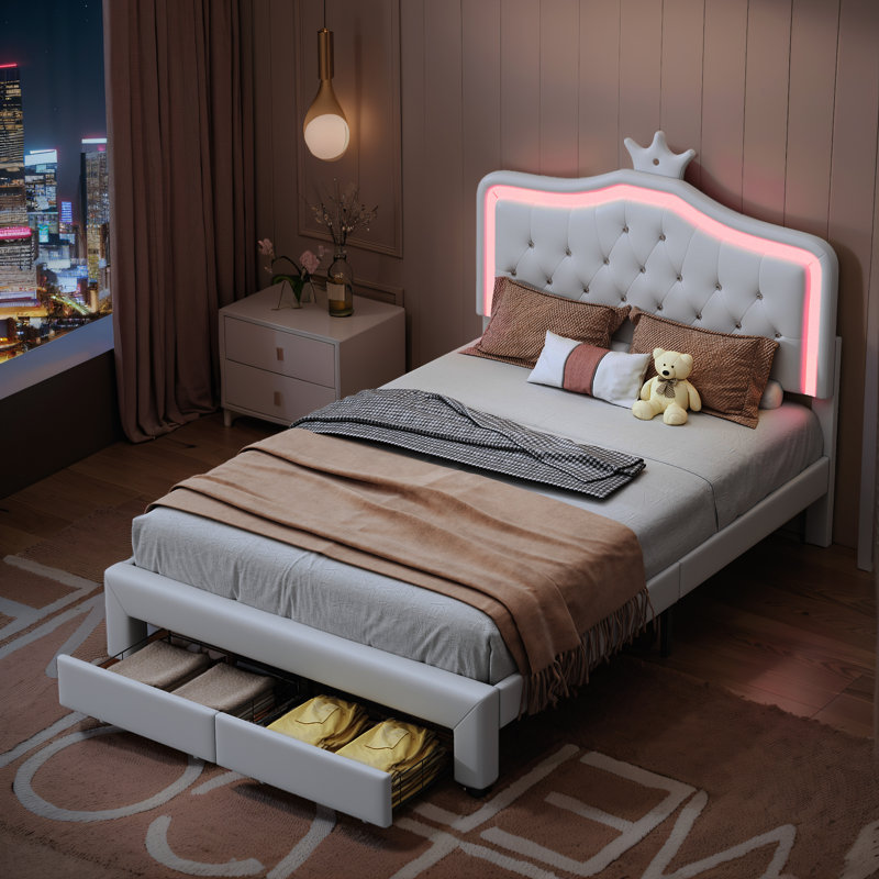 Upholstered Storage Bed, European Double (140 x 200 cm), White