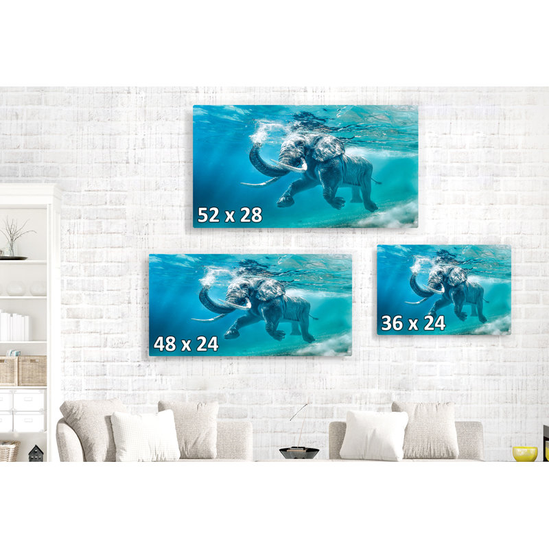 Kerriana Elephant Splashdown - Impression sur toile tendue, H 24 po x l 36 po x 1,5 po