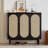 Black + Pale-yellow Solid Wood + Rattan Shoe Storage