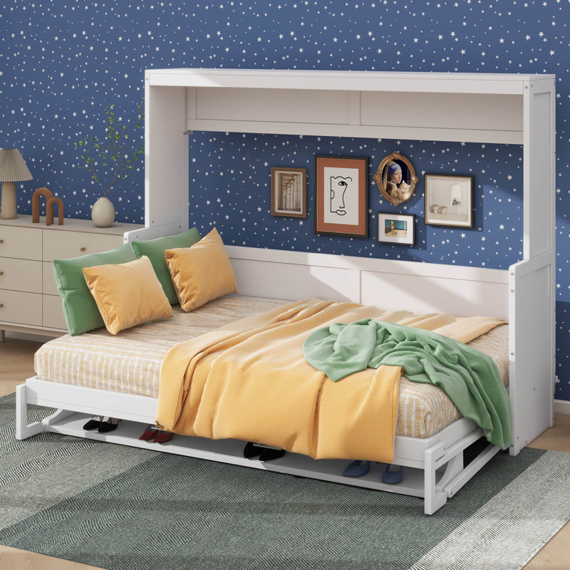 Mihoko Murphy Bed Cabinet with Display Shelf, White, Queen