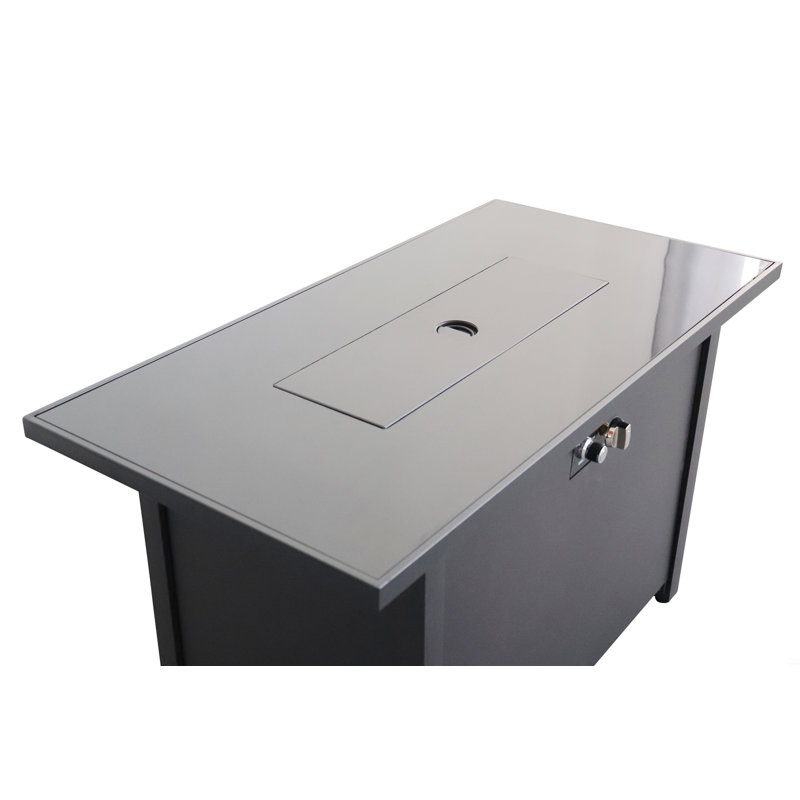 Steel Outdoor Fire Pit Table With Lid, 25" H x 22" W x 42" D, Black