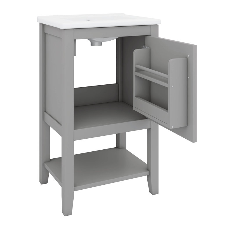 Meuble-lavabo autoportant de 20 po avec lavabo, support de rangement et tablette ouverte, Gris
