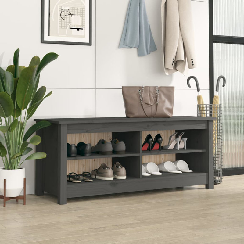 Solid Wood Storage Bench, Grey