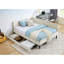 Structure de lit double tapissier pleine grandeur avec 2 tiroirs de rangement, canapé-lit réglable en velours, beige-111962415