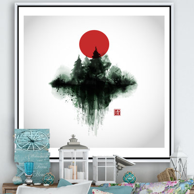" Japanese Red Moon In Traditional Sumi-E II "