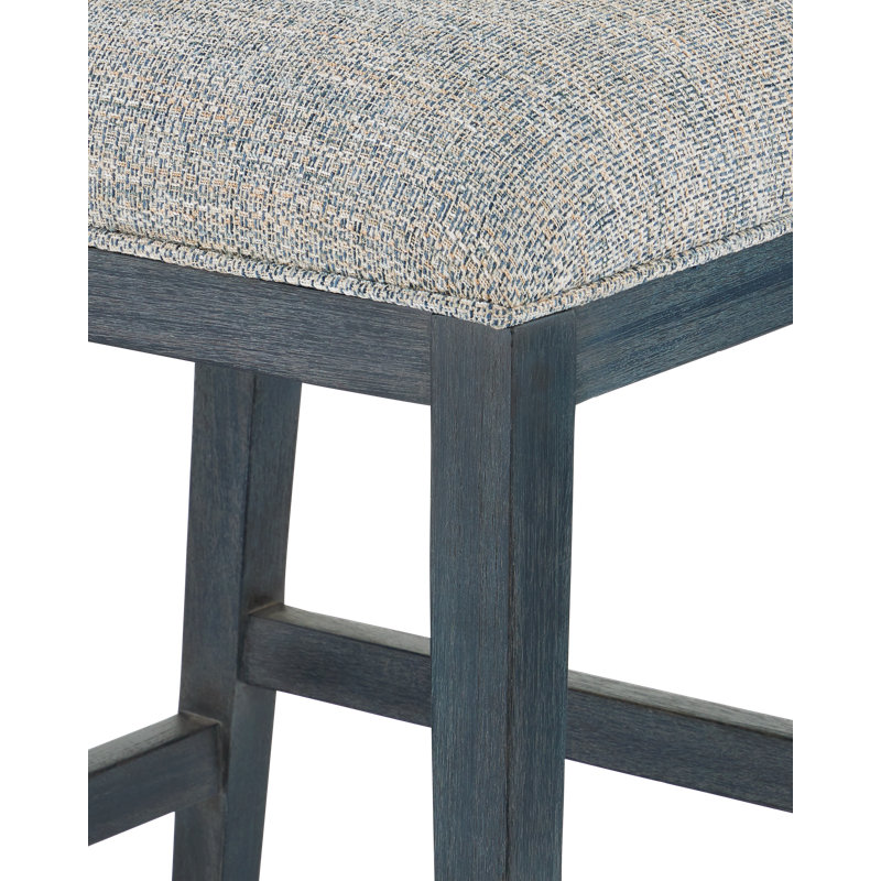 Santos Bar Stool, Barrett Dusk, Gray/Vintage Navy/Satin Brass, Bar Stool (30" Seat Height)