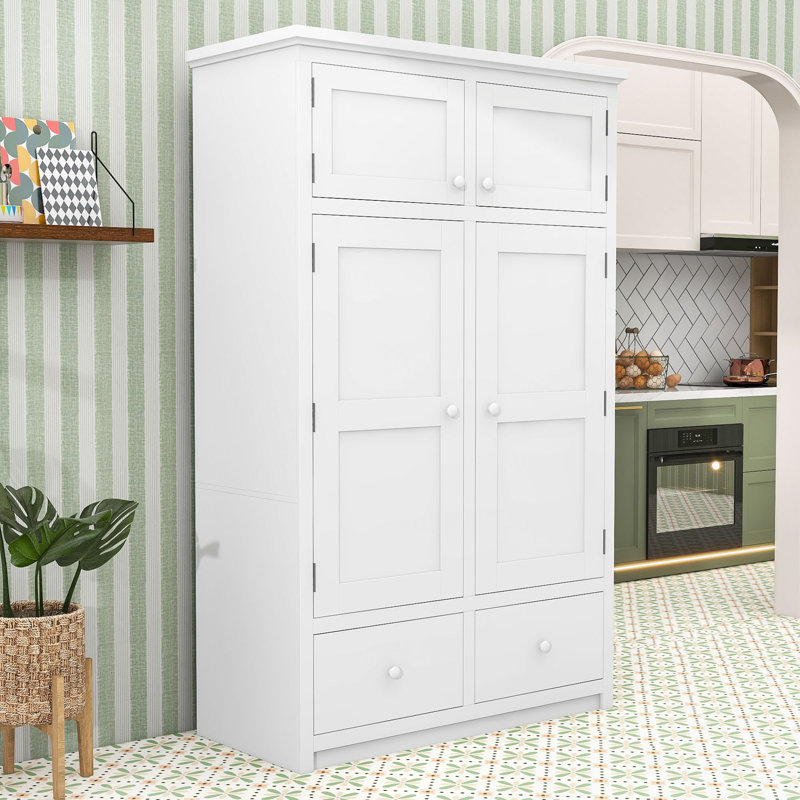 Grand garde-manger avec tablettes réglables, 6 tiroirs, 4 plateaux coulissants et 8 supports de porte, White