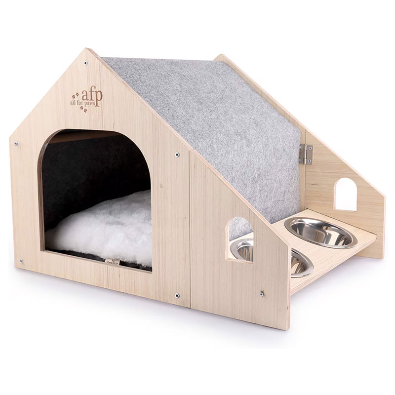 Maison féline classique avec bols d'alimentation Classic Comfort