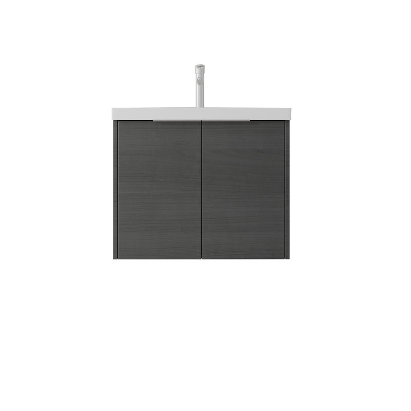 Meuble-lavabo flottant avec lavabo, Gris, L 24 po