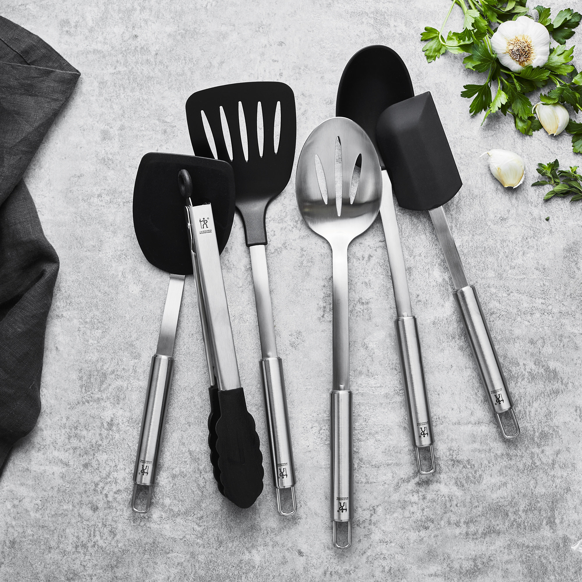 HENCKELS International Cooking Tools 6-PC Kitchen Gadgets Sets with Spatula, Tongs, Cooking Spoon, 18/10 STAINLESS STEEL