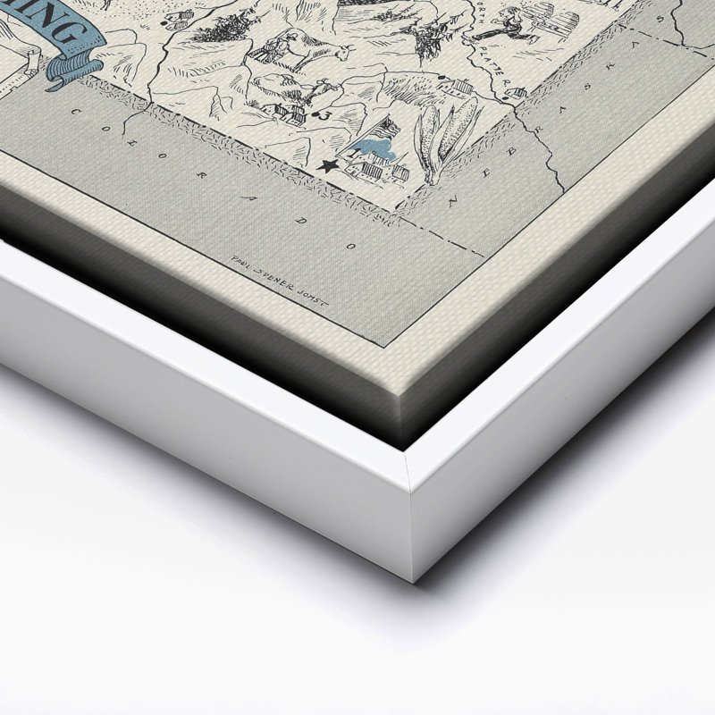 Carte illustrée du Wyoming, H 24 po x l 32 po, Canevas, Encadrement blanc