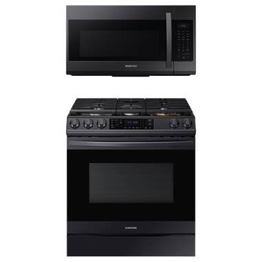 Samsung 2-Piece Kitchen Package with 6.3 Cu. Ft. Electric Range and  Microwave in Black Stainless Steel