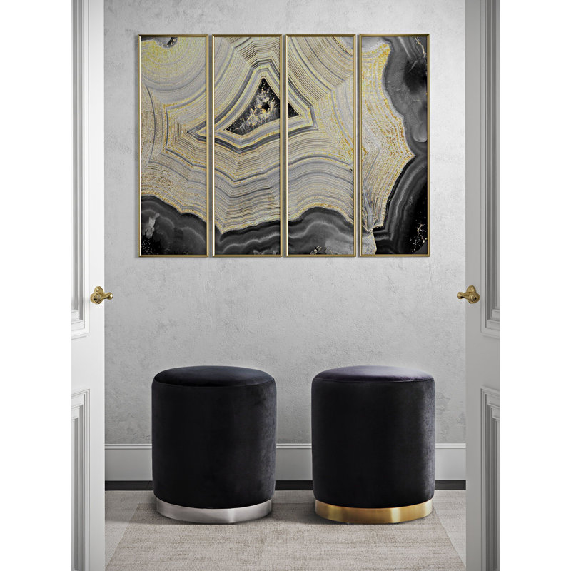40.6cm Wide Velvet Round Standard Ottoman, Black