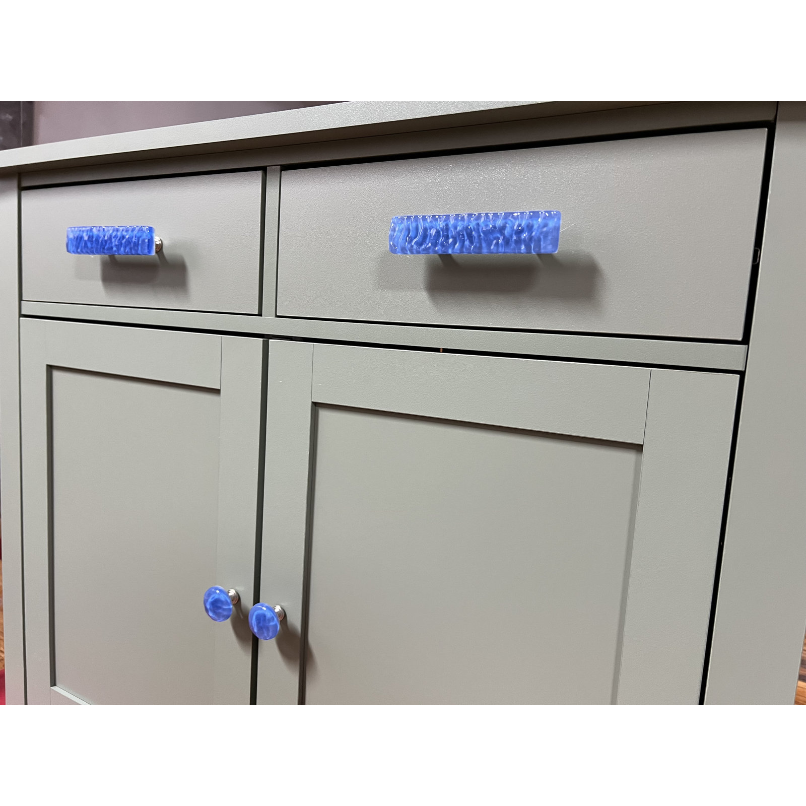 Skinny Glacier Bar Cabinet Pull, Sky Blue, Satin Nickel
