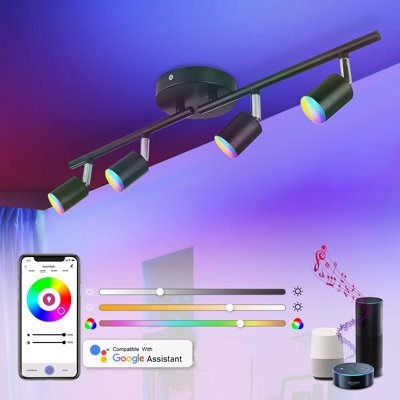 Ensemble d'éclairage sur rail 4 lumières DEL RVB, 16 couleurs