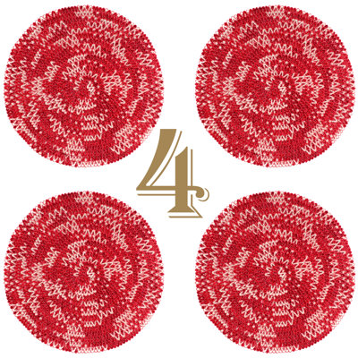 Mary Woven Table Placemats 15 Inches Round Set of 4 Non-Slip Dining & Kitchen Table Mats Red/White