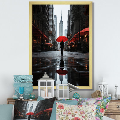 Lateen " Monochrome Red and Gray New York City Rhythm II " Watercolor Print