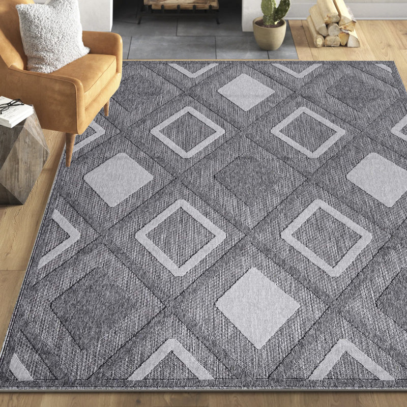 Tapis intérieur / extérieur gris Mayura, Rectangle 6 pi x 8 pi 10 po