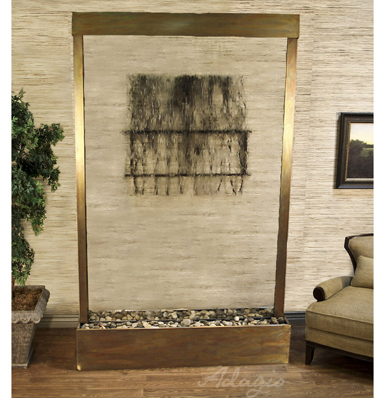Grandeur River Floor Fountain with Light, Rustic Copper, Clear Glass