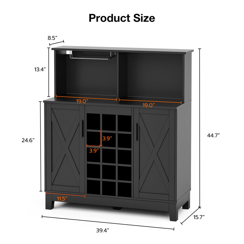 Wine Bar Cabinet With LED Light, Black