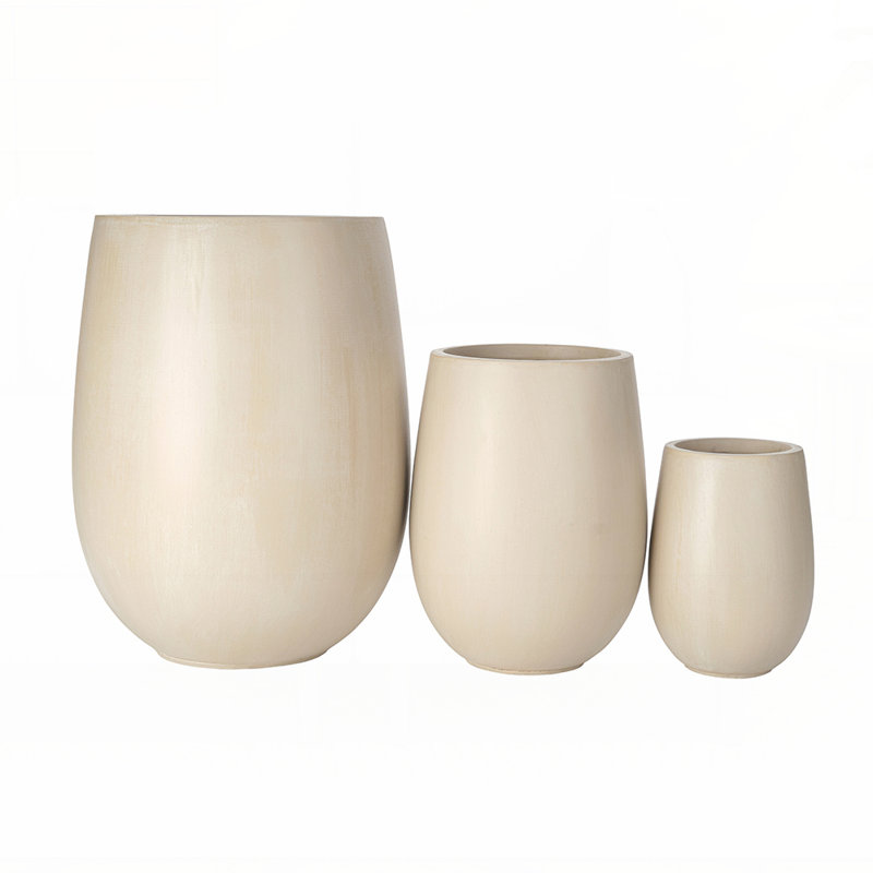Lightweight Round MGO Outdoor Planter Set-3 Sizes, Durable and Weather-Resistant for Indoor and Outdoor Use with Drainage Holes