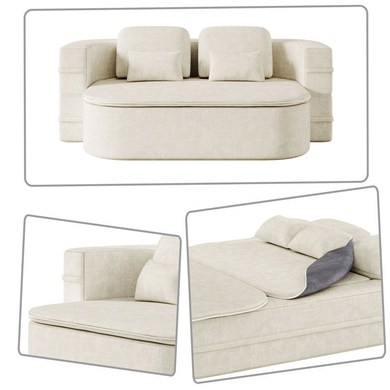 Canapé-lit avec causeuse et accoudoirs modernes, Chenille beige