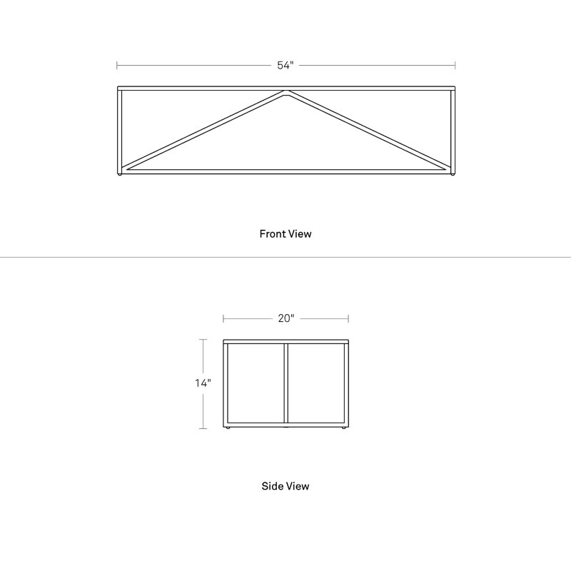 Strut Coffee Table, White, 14" H x 54" L x 20" W