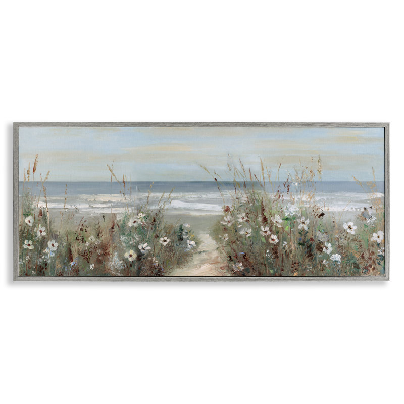 Giclée sur sentier Wildflower Coastline Beach, conception de Sally Swatland, H 13 po x l 30 po, Estampe numérique Farmhouse