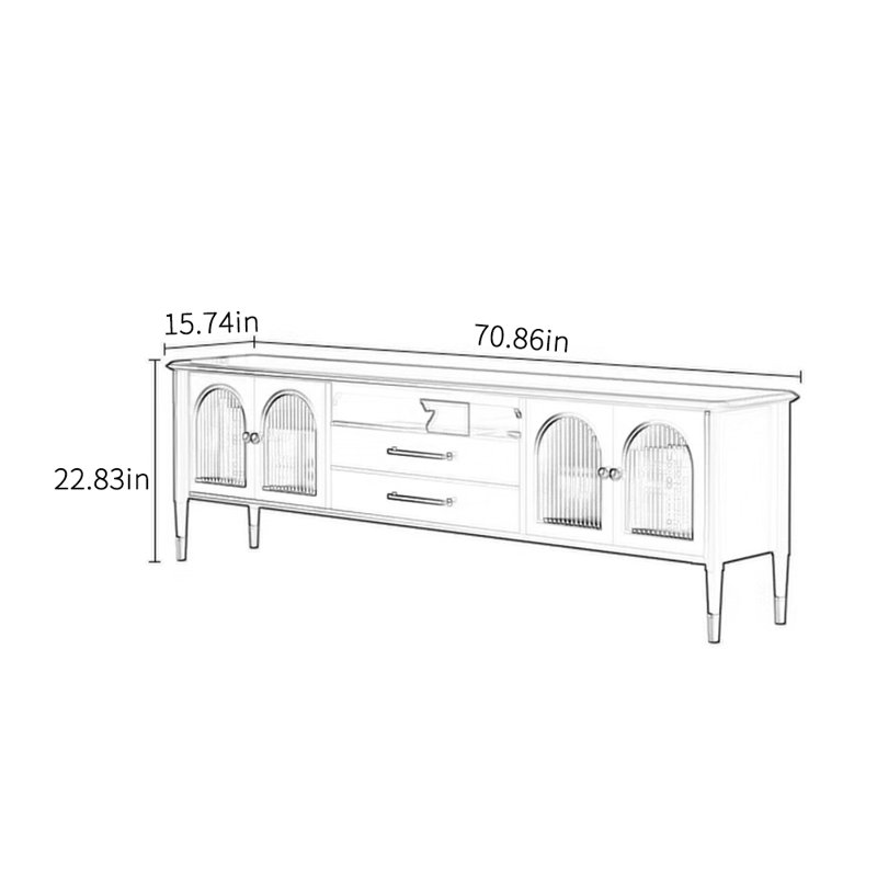 Meuble télé en bois massif rétro, Blanc, 70.86"