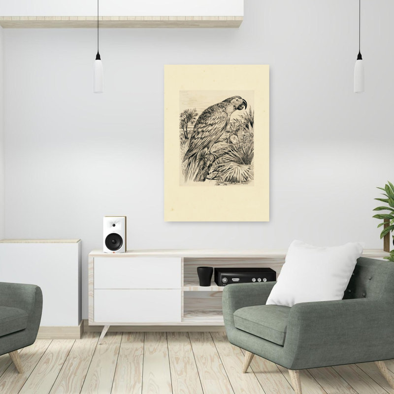 Parrot Illustration Abstract Bird Palm Tropical Landscape Art, 36" H x 24" W