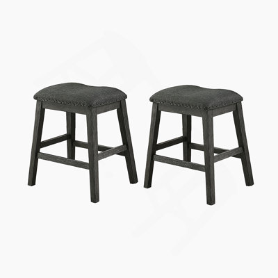 Tabouret de comptoir rembourré en tissu de lin, gris foncé (ensemble de 2)