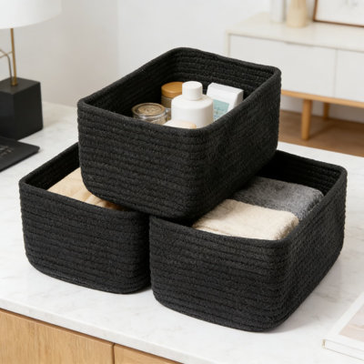 Ensemble de 3 paniers de rangement en coton tissé, paniers de rangement faits à la main pour placard, tablette, bureau et chambre de bébé, paniers rectangulaires décoratifs pour l'organisation à la maison