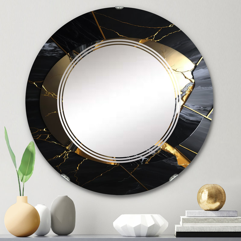 Peyten Abstract Geode Gold III - Miroir mural abstrait en marbre, 24 po x 24 po