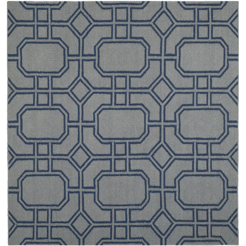 Rodgers Hand Woven Flat Weave Wool Geometric Rug, Square 6'
