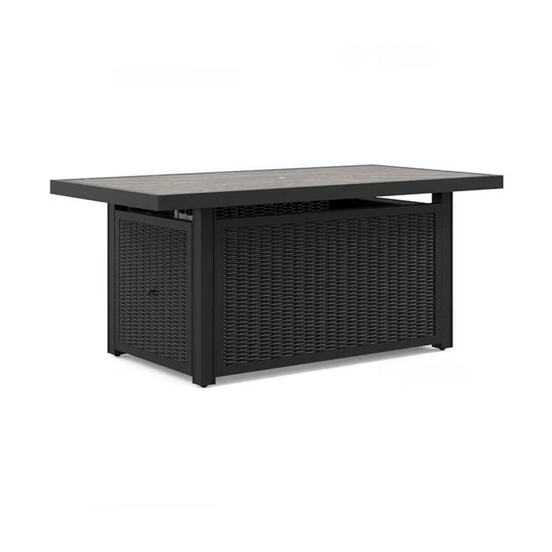 Tira Outdoor Fire Pit Table, Adjustable Flame, 58 Inch Black Wicker