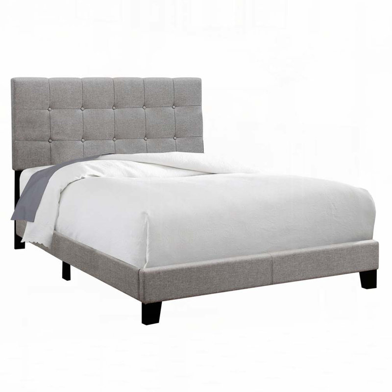 Lit plateforme en tissu d'ameublement, Gris, Double