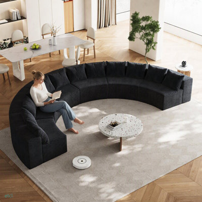 Canapé modulaire incurvé en mousse avec 12 coussins Corduroy